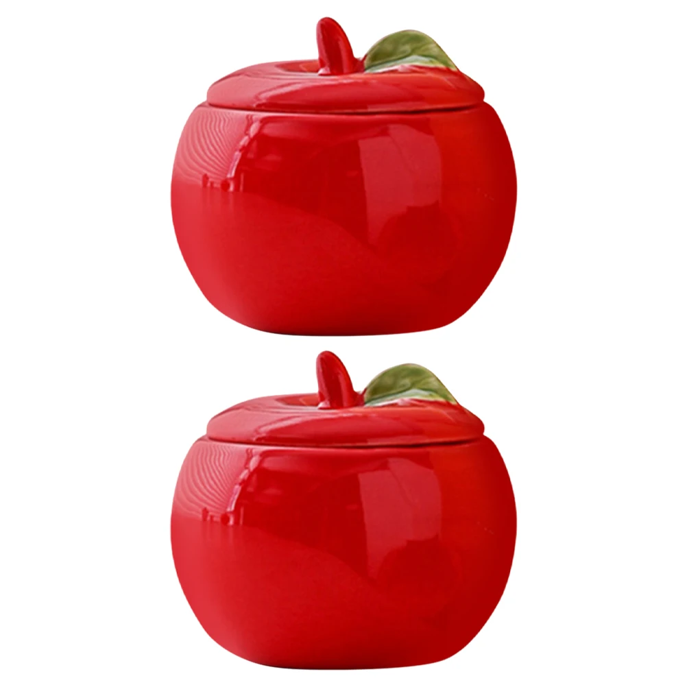 

2Pcs Red Apple Ceramic Containers Xmas Holiday Decor with Lid for DIY Scented Candles Christmas Gift Storage Pot
