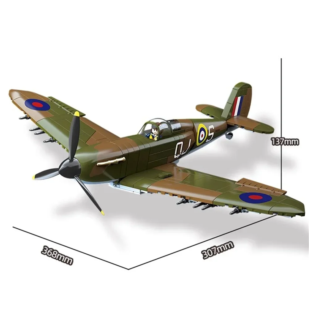 Army Military Soldiers SWAT UK: Spitfire Fighter F MK. la type Model Building Blocks Bricks Children\'s Toys Gift