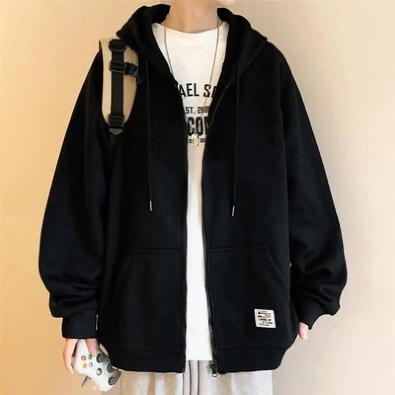 

Hooded Coats Casual Zipper Sweatshirts Men Women Zip Up Hoodie Warm Fleece Black Grey Tracksuit Drawstring Pocket Colthing Cheap