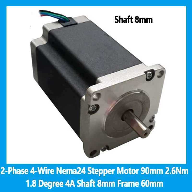 

Nema24 Шаговый двигатель 4-проводной 1,8 ° Длина угла 90 мм 2,6 Нм/3 Нм Ток 4А Диаметр вала 8 мм Расстояние между отверстиями 47,14 мм/50 мм