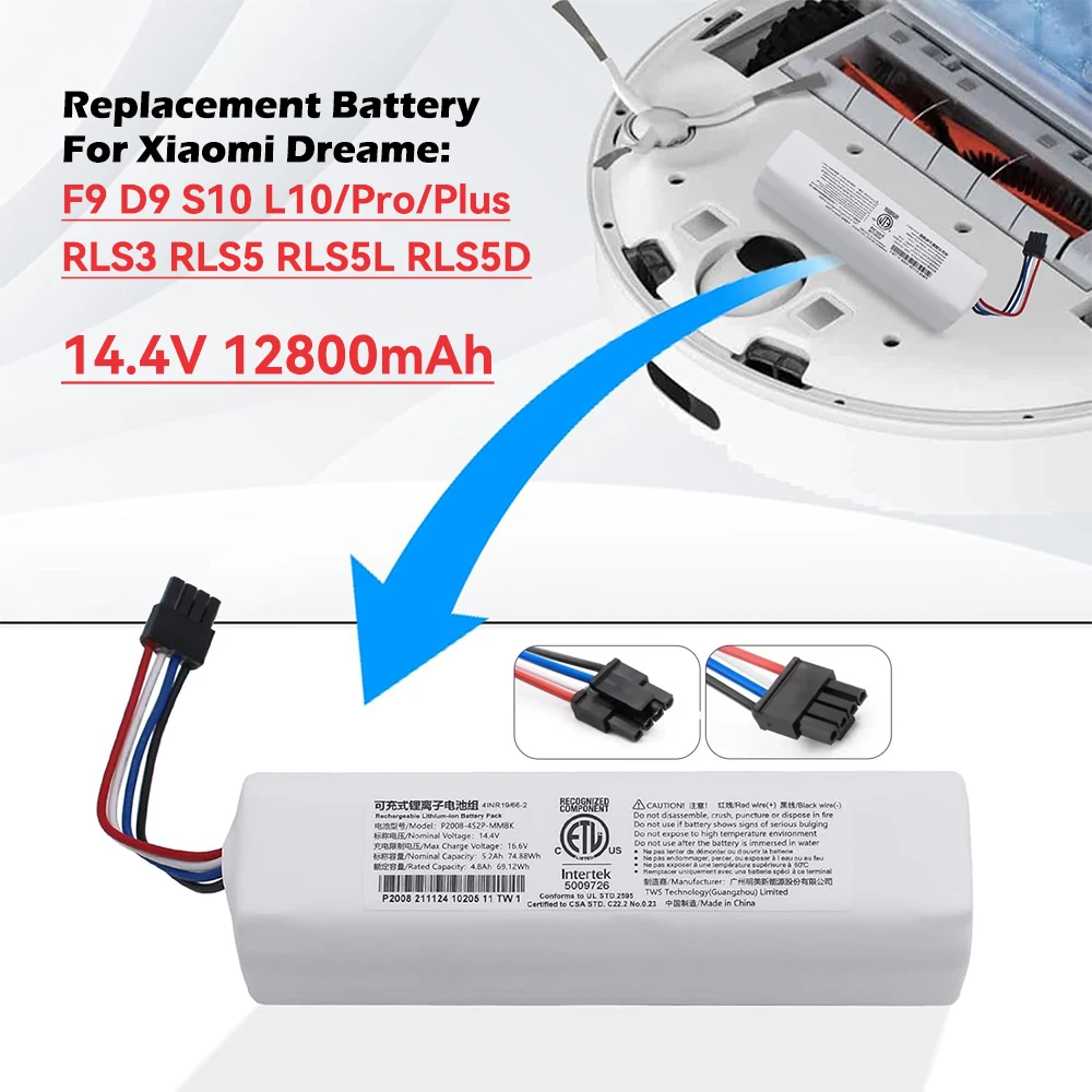 Сменный аккумулятор 14,4 В 12800 мАч для Xiaomi Dreame S10 D9 F9 L10/Pro/Plus RLS3 RLS5 RLS5L RLS5D аксессуары для пылесоса