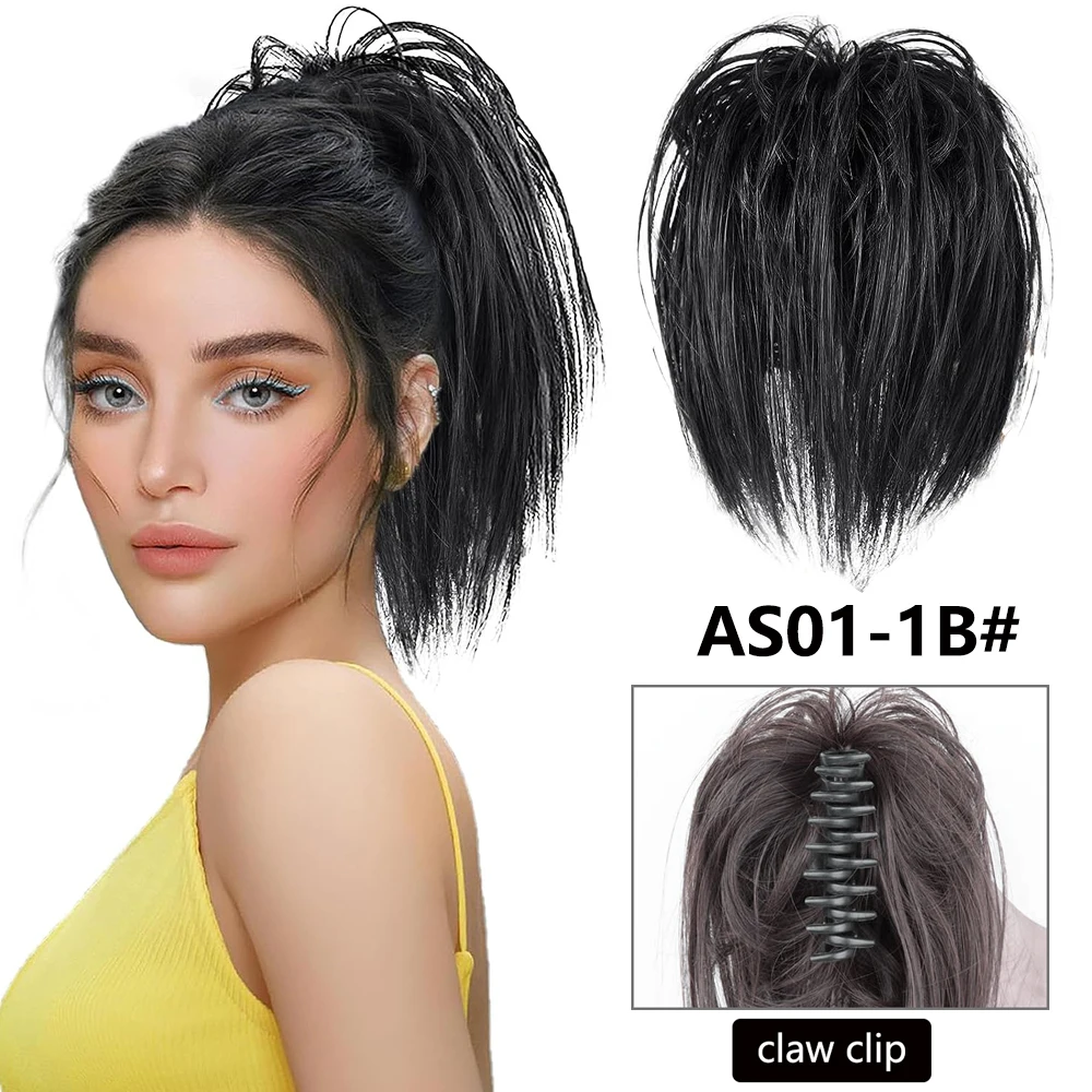 Extensiones de pelo sintético para mujer, moño liso, esponjoso y desordenado, con Clip, Scrunchy