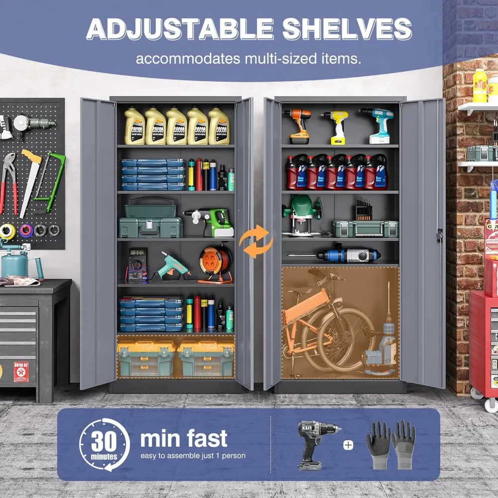 Metal Garage Storage Cabinet,Tall Tool Cabinet with Doors and Adjustbale Shelves,Lockable Tool Cabinet for Garage