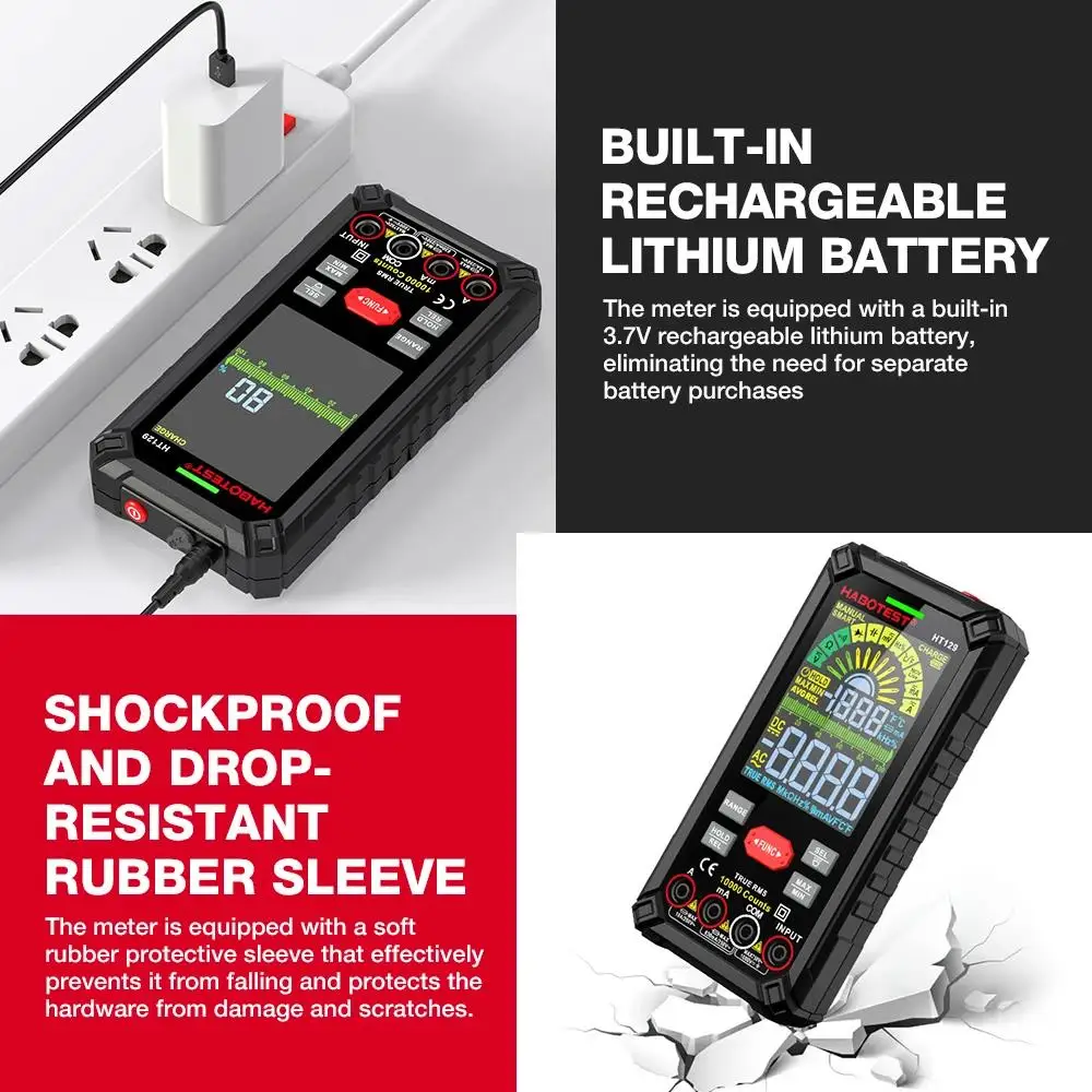 HABOTEST HT129 10.000 Counts Digitalmultimeter Smart Anti-Burn DC AC Spannung Strom True RMS Voltmeter Wiederaufladbarer Multitester – Detail 9