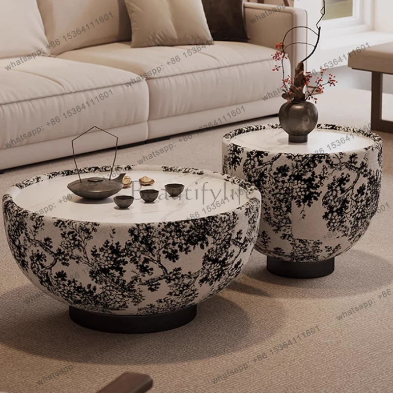 

Aesthetics Round Coffee Table Small Apartment Household Antique Tea Table Artistic Sense Living Room Furniture Teetisch XY40CJ