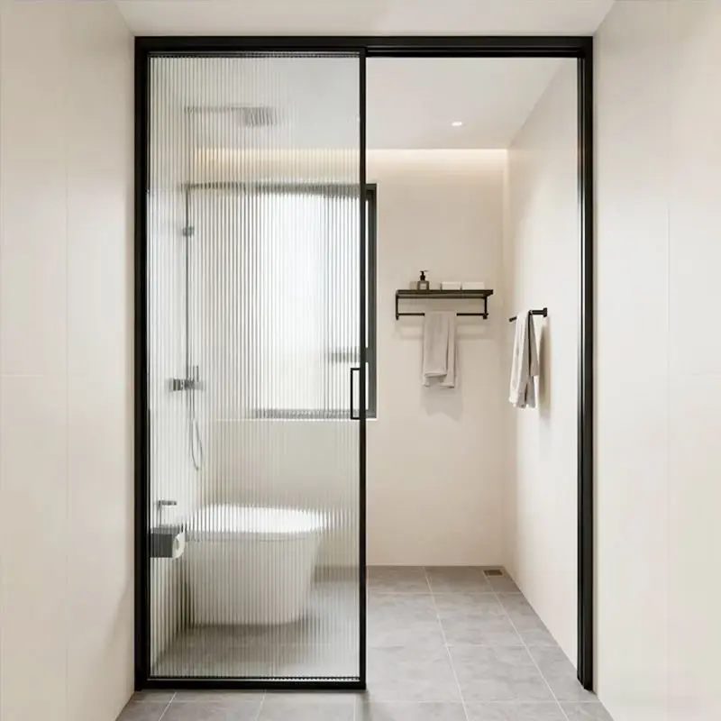 Noise Reduction Heat Insulation Bathroom Sliding Door Anti Rust Aluminum Alloy Frame Double Layer Glass Doors Anti Peep Doors