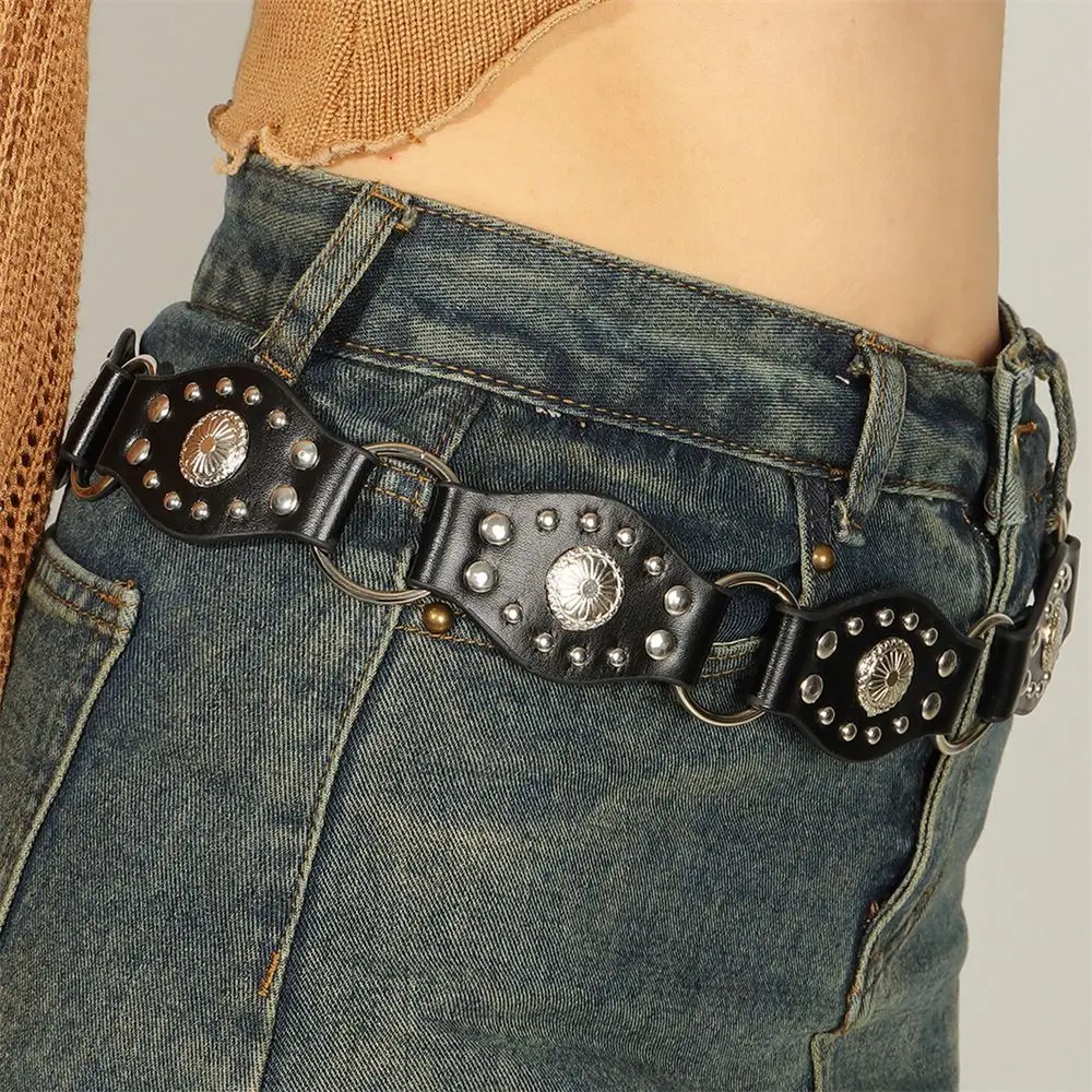 Y2K الجوف الأسود النمط الغربي مبالغ فيه كاوبوي واسعة القرص حزام مشبك معدني خمر حزام دائم للنساء الفتيات لوليتا الشرير #5