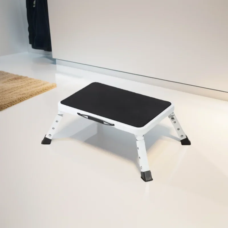 Adjustable Height Iron Step Stool, Heavy Duty Non-Slip Foldable Footstool for Home, Office, Bedroom & Kitchen