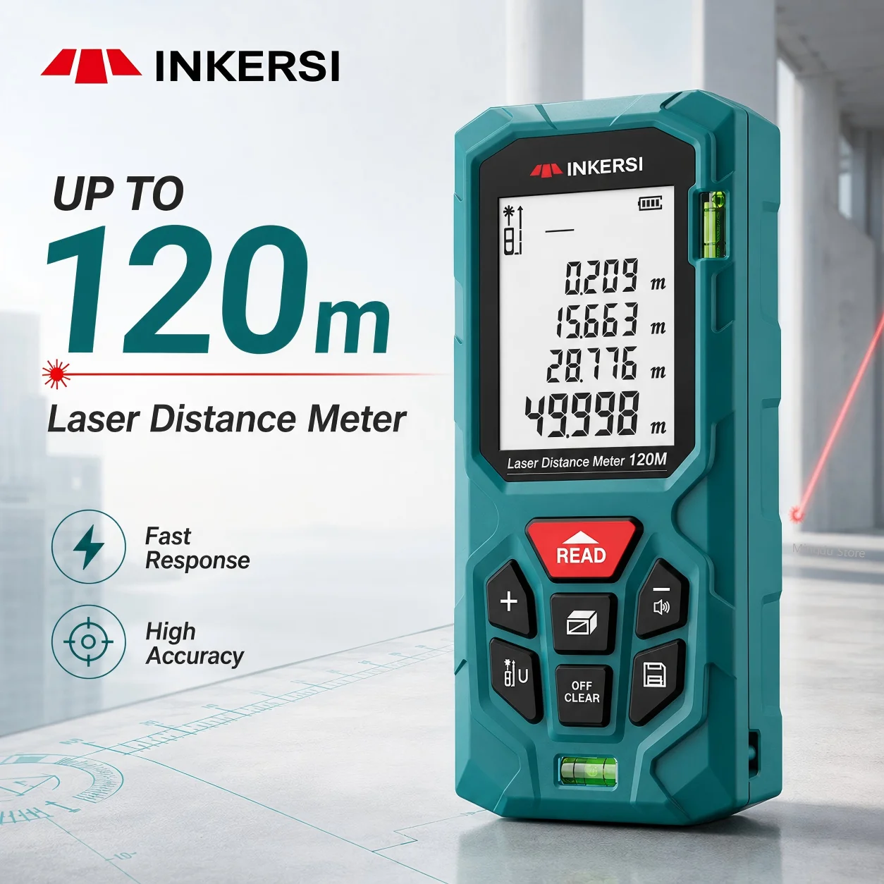 INKERSI Laser Distance Meter Up to 120m High Precision Rangefinder with Digital LCD, Area Volume Pythagorean Measure Tool