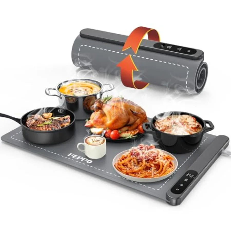 

Food Warming Mat Upgrade High-tech Heating System Fast Full Surface Electric Warming Tray with 6 Level Adjustable Temperature a