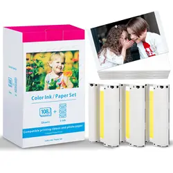 Ink Cartridge and Photo Paper Compatible for Photo Printer Canon Selphy CP1300 CP1200 KP-108IN 36IN 4