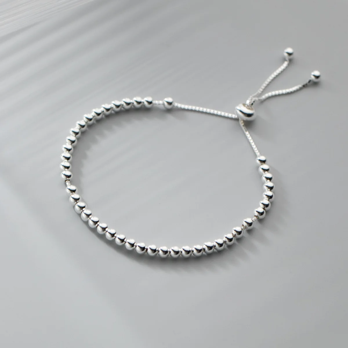 

Genuine 925 Sterling Silver 3mm Beaded Bracelet with Adjustable and Minimalist Style Fashion Design Hand Women Jewelry