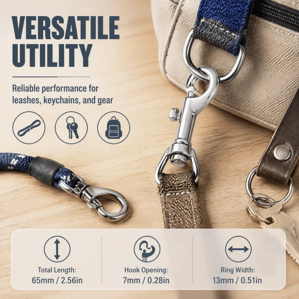 2pcs 65mm Length Single Ended Bolt Snap Swivel Eye Single Ended Design Rotating Snap Hook Swivel Eye Snap Hook Pet Collar