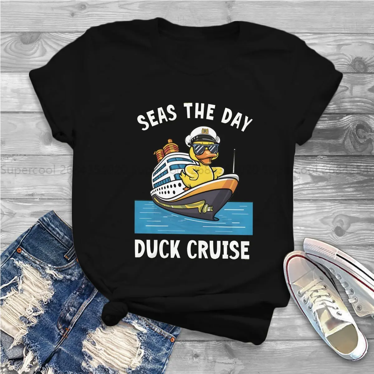 Seas The Day Fashion Polyester TShirts Rubber Duck Female Style Streetwear T Shirt O Neck