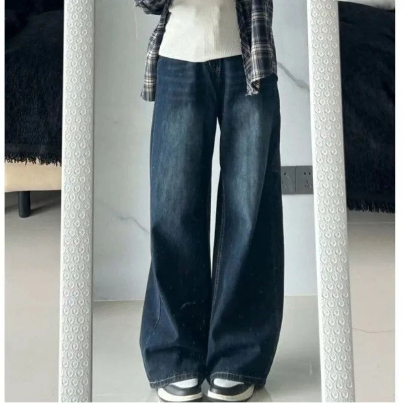 

Women's American Vintage Wide Leg Jeans Autumn New Washed Old High Waist Loose Slim Drag Micro Flared Long Pants