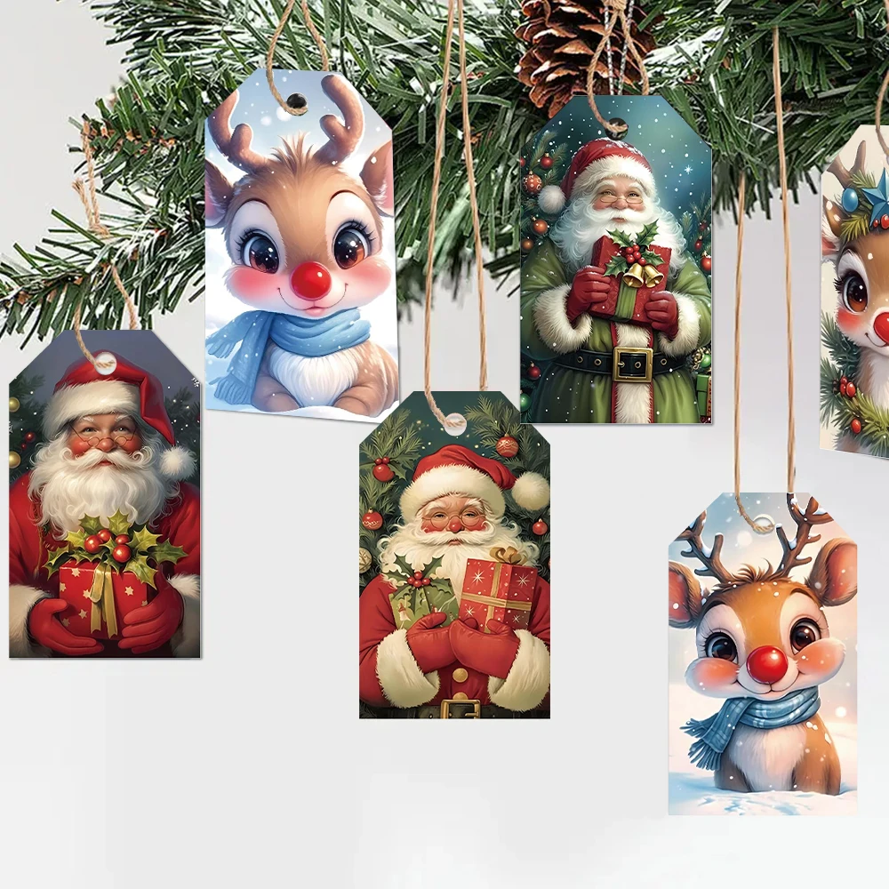 40шт, рождественские бирки, подарочные этикетки, украшения для вечеринок, сделай сам, упаковочные украшения, поздравительные открытки, праздничные открытки, джутовый шпагат