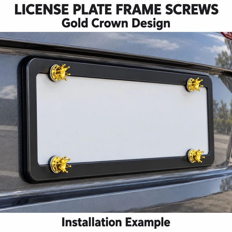 4Pcs Universal Crown License Plate Frame With M6 Screws Fastener Set Car Exterior Accessories
