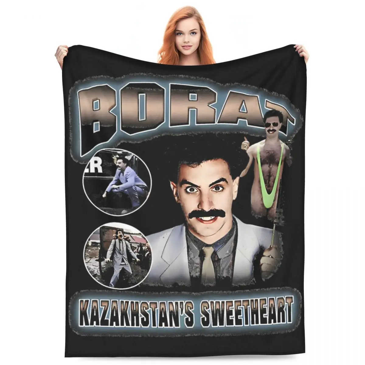 Vintage Borat Bootleg Merchandise Blanket Fleece Bed Funny Movie Throw Blanket Cozy Super Warm for Bedroom Bedding Throws