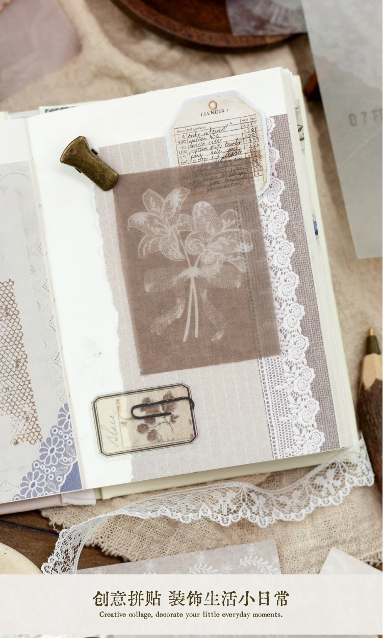 Journal GO 20 Blatt Lace Moments Gemischte Vintage-Weiß-Kraft- & Transparentpapiere für Scrapbooking, Junk Journals & DIY-Collagen – Detail 6