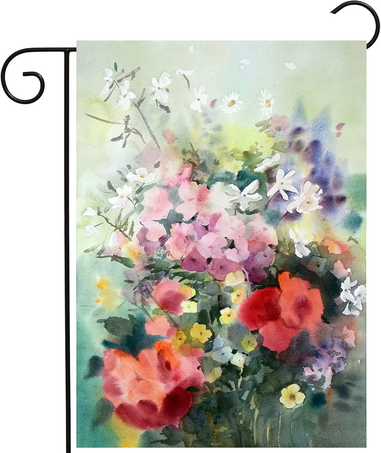 Watercolor Painting of Beautiful Summer Spring Floral Flowers Poppy Daisy Garden Yard Flag 12 x 18 Inch, Double Sided Outdoor De