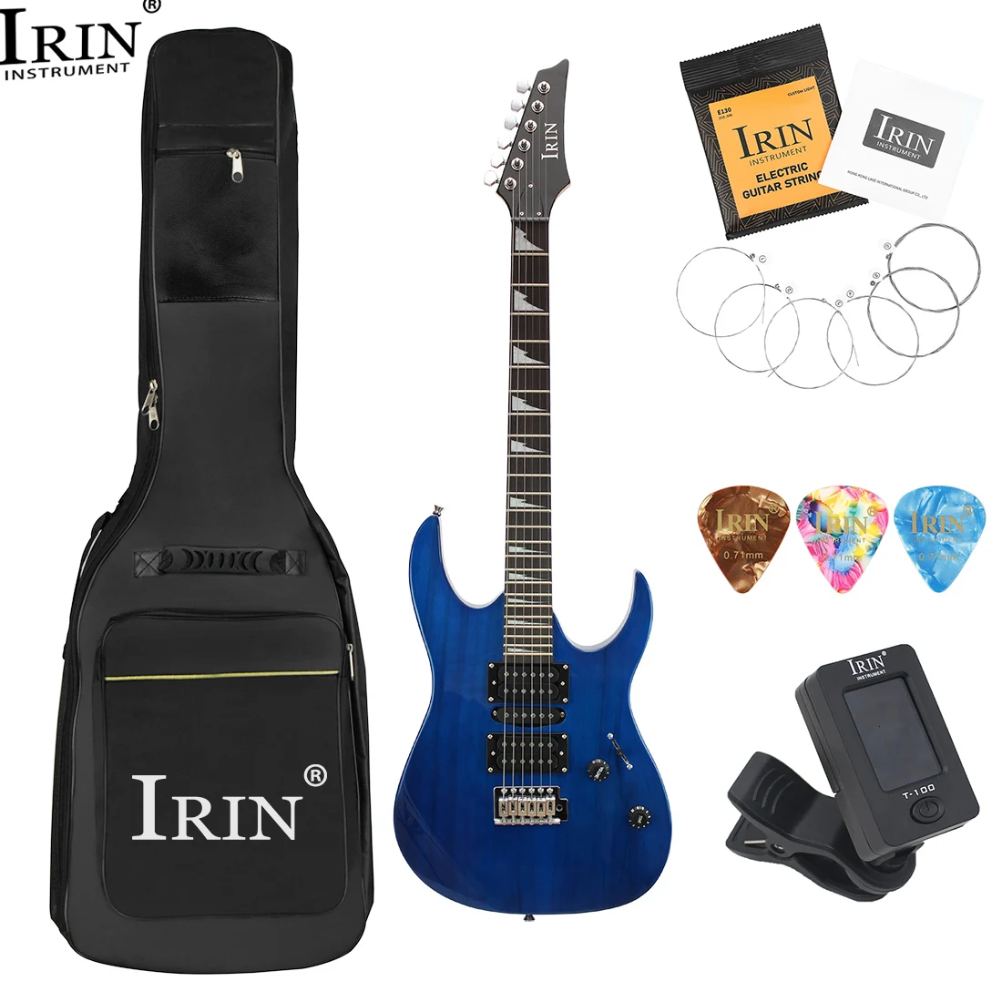 

IRIN 6 Strings Blue Electric Guitar 24 Frets Rosewood Fingerboard Electric Guitar with Backpack Pickup Paddle String