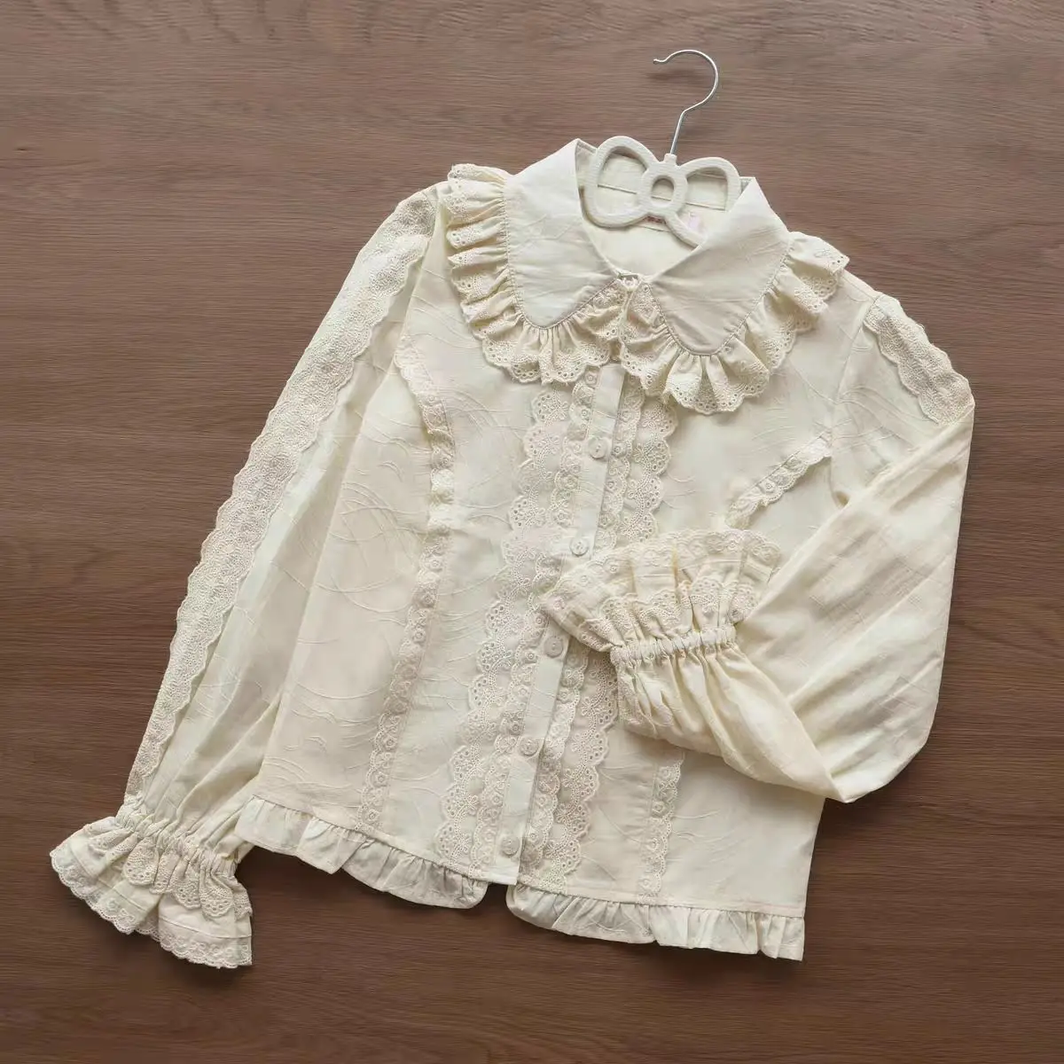 Lolita Bow Casual Aesthetic Shirt Woman Chic Long Sleeve Kawaii Cute Lace Blouse Japanese Style Sweet Cute Shirts Girl