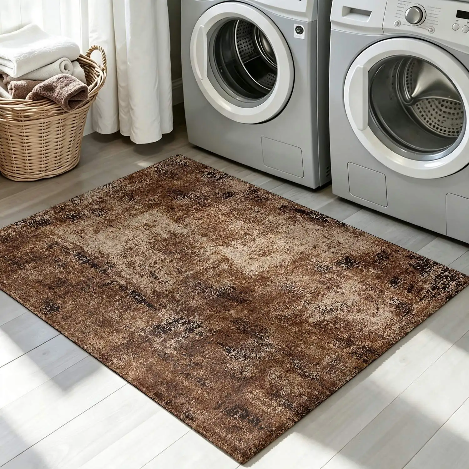 1Pc 2D Printed Retro Brown-Beige Abstract Art Carpet European-Style Vintage Rug Fits Minimalist/Geometric Interiors, Multi-Size, Machine Washable, Ideal for Living Room, Bedroom, Dining Room, Entryway, Study Home Decor.