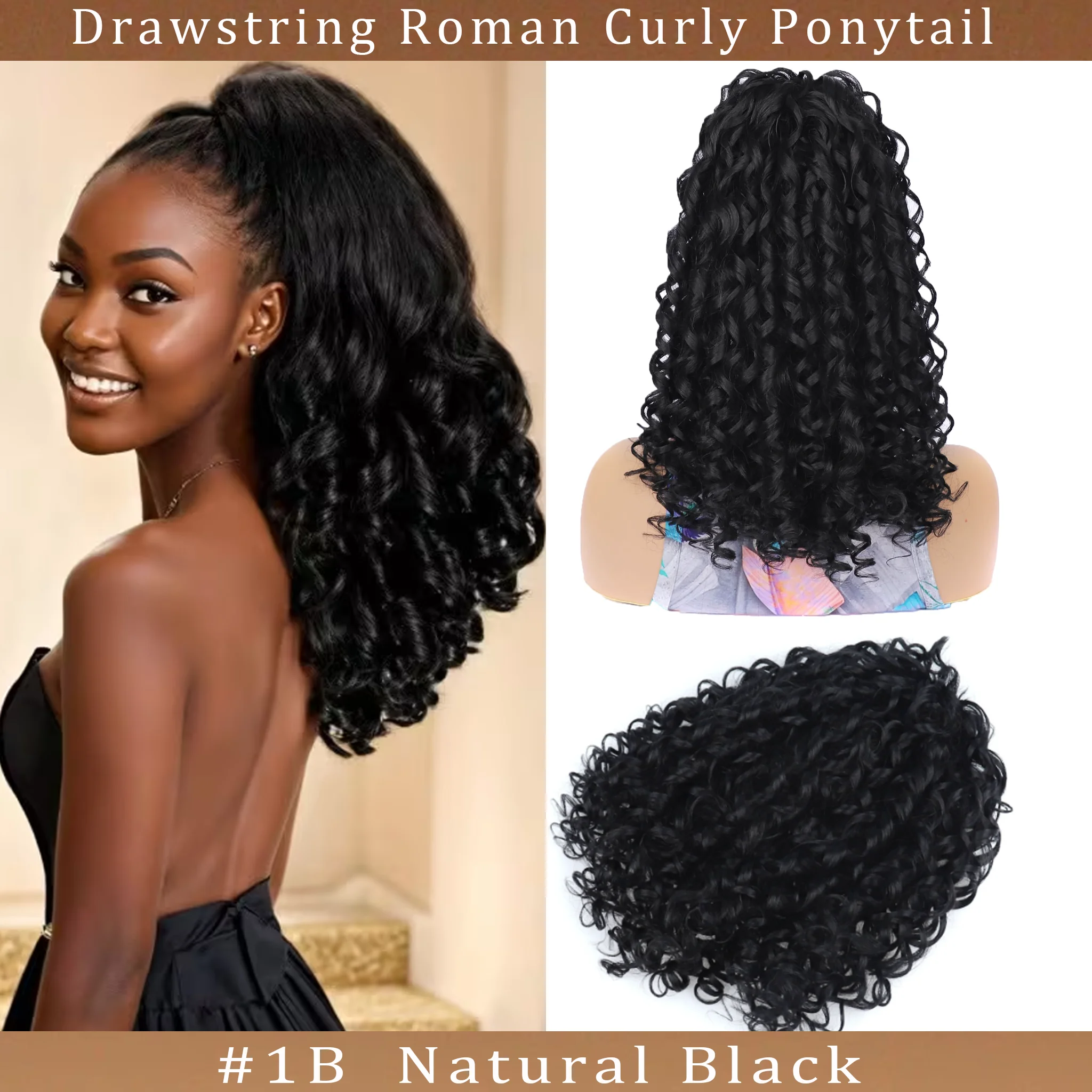 Drawstring Roman Curly Ponytail Hairpiece Fluffy Styling Ideal for Daily Fashion Suitable for Hair Quick Styles for Everyday
