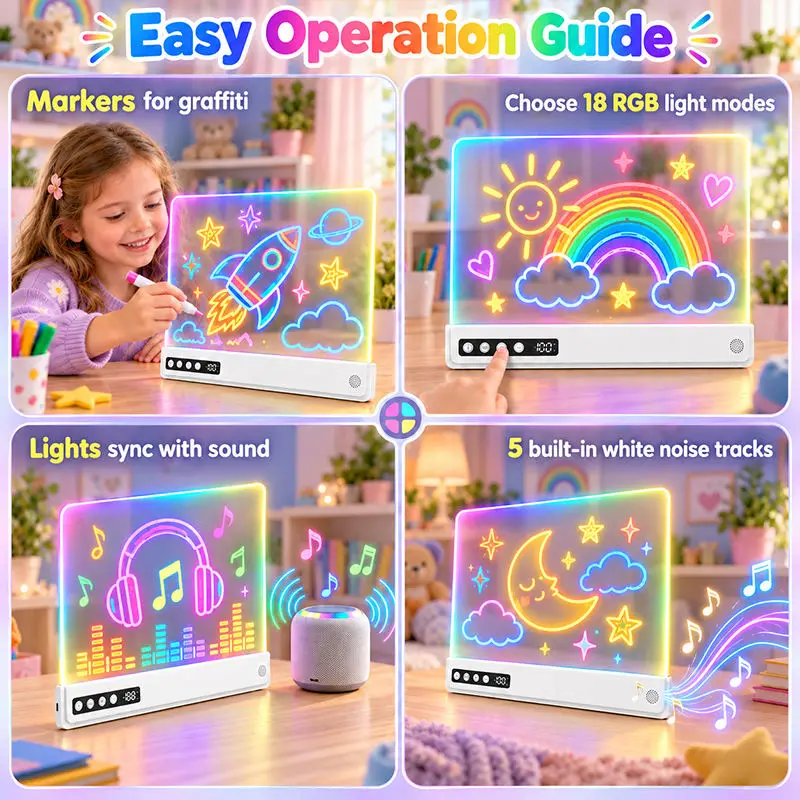 Musical LED Drawing Board Christmas Birthday Gifts for Girls/Boys, Rechargeable Light Up Doodle Board