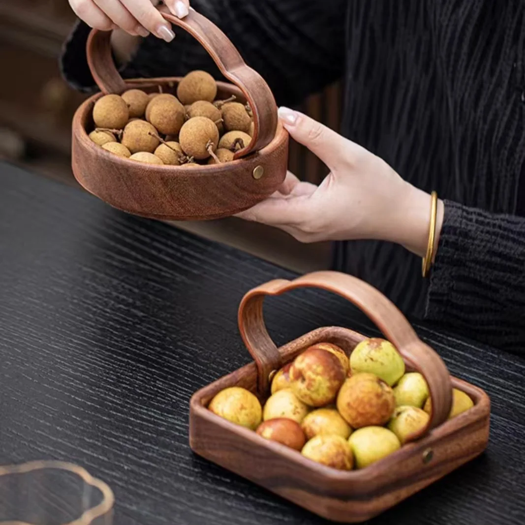 

Walnut Wood Handheld Chinese Tea Snack Tray for Pastry Nuts Fruit Wooden Plate