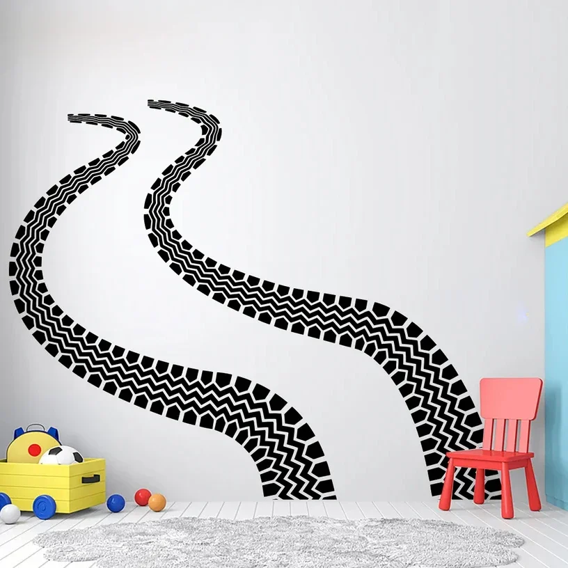 トラックの壁のステッカーとタイヤのセット,レーシングカーの旗,家の壁のステッカー,男の子の部屋の装飾,ビニールアート,a584