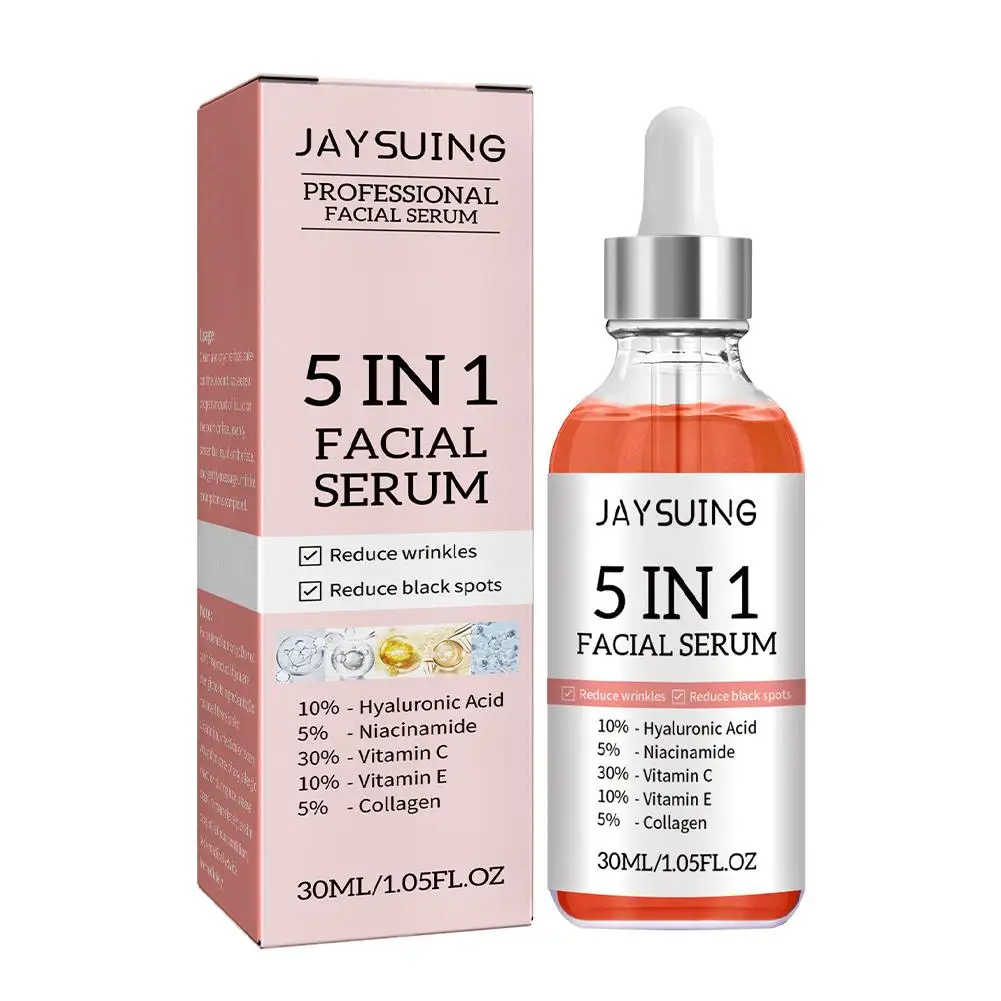 Serum Wajah Pelembab 5 dalam 1 V C, Serum Wajah asam hialuronat untuk perawatan kulit pengecil pori-pori 1/3/5/10 buah