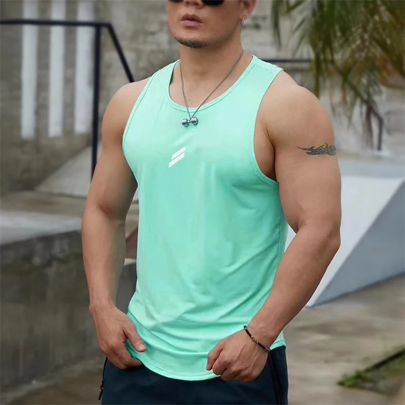 Summer New tank top Men\'s Pullover Round Neck Mesh Bottom Shirt Sports Fitness Top Sleeveless Vest Quick Dry Training vest men