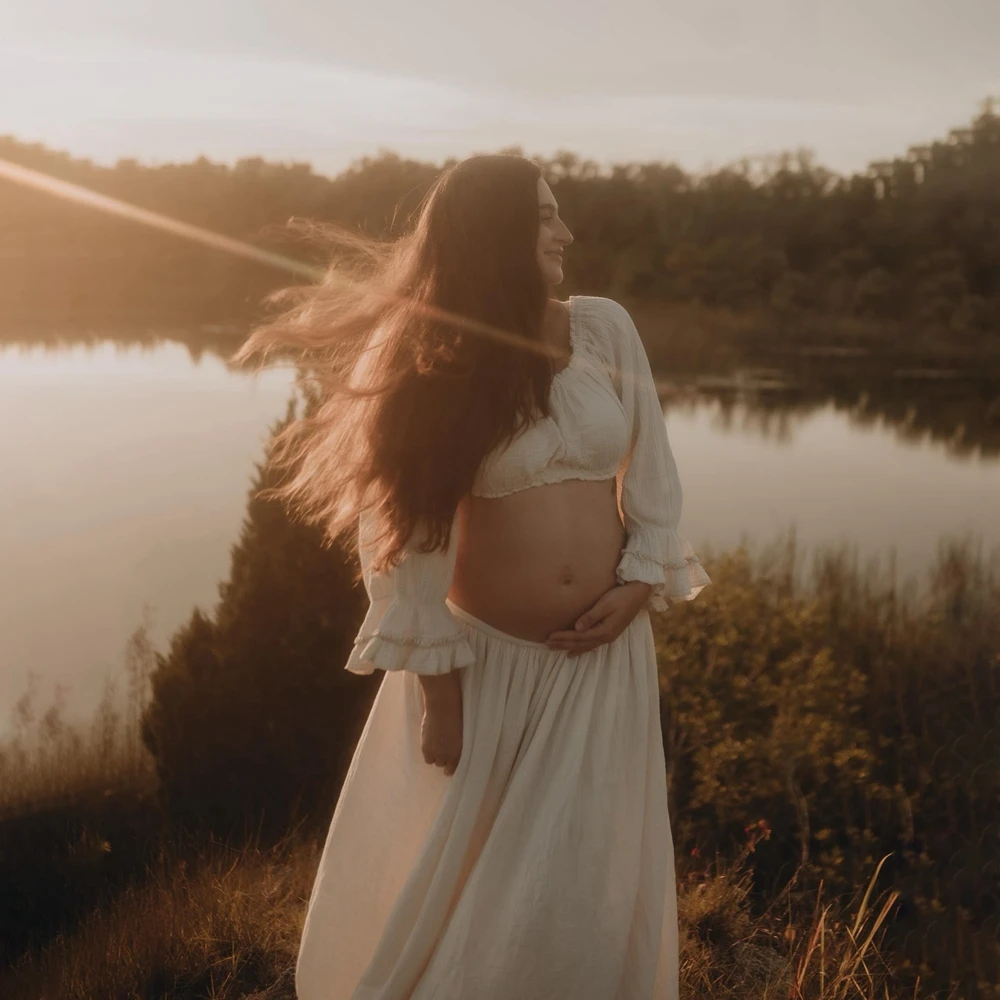 Boho Gown Off Shoulder Long Dress Maternity Photography Props Pregnancy Photo Shoot Outfits Outdoor Session Apparel