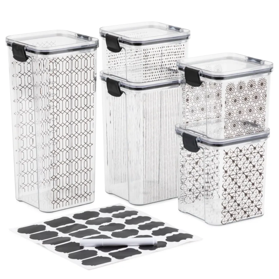 

10-Piece Airtight Storage Container Set with Snap-Lock Lids and Labeling Kit for Kitchen Organization and Freshness Preservati