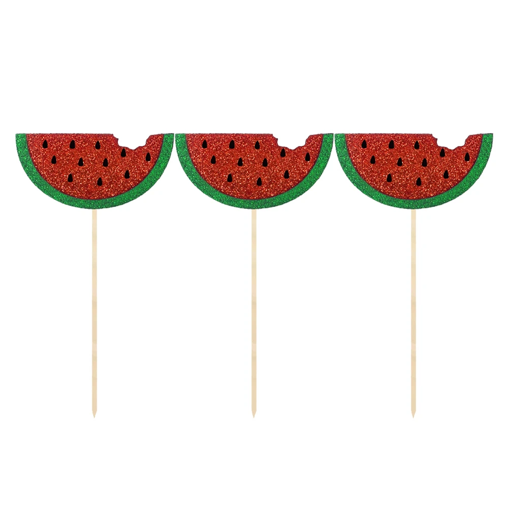 

12 Pcs Watermelon Cake Toppers Creative Red Birthday Party Supplies Wooden Picks For Cupcakes Cakes Desserts Environmental Safe