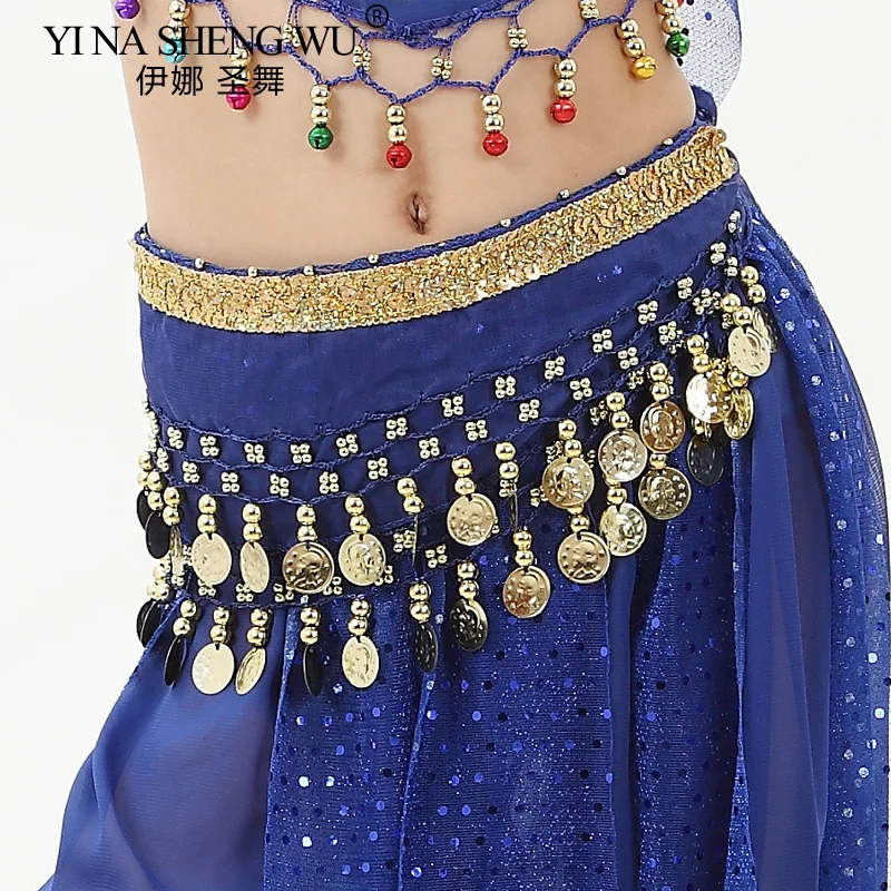 Belly Dance Waist Chain Indian Dance Belt for Kids Metal Coins Child Red Hip Scarf Bollywood Dacning Waist Belt Chain Accessorie