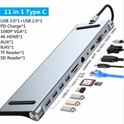 8/11/12-in-1 Type C Dock USB C Hub 3.0 Splitter Multiport Adapter 4K HDMI RJ45 SD/TF VGA HDMI PD for Laptop MacBook iPad xiaomi