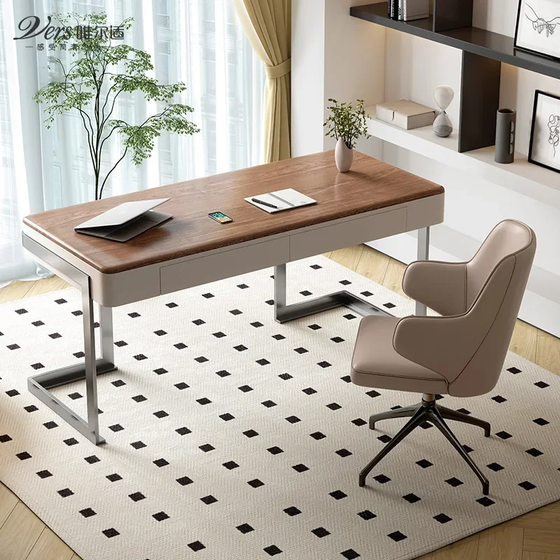 Retro style solid wood desk Italian minimalist walnut computer desk creative study