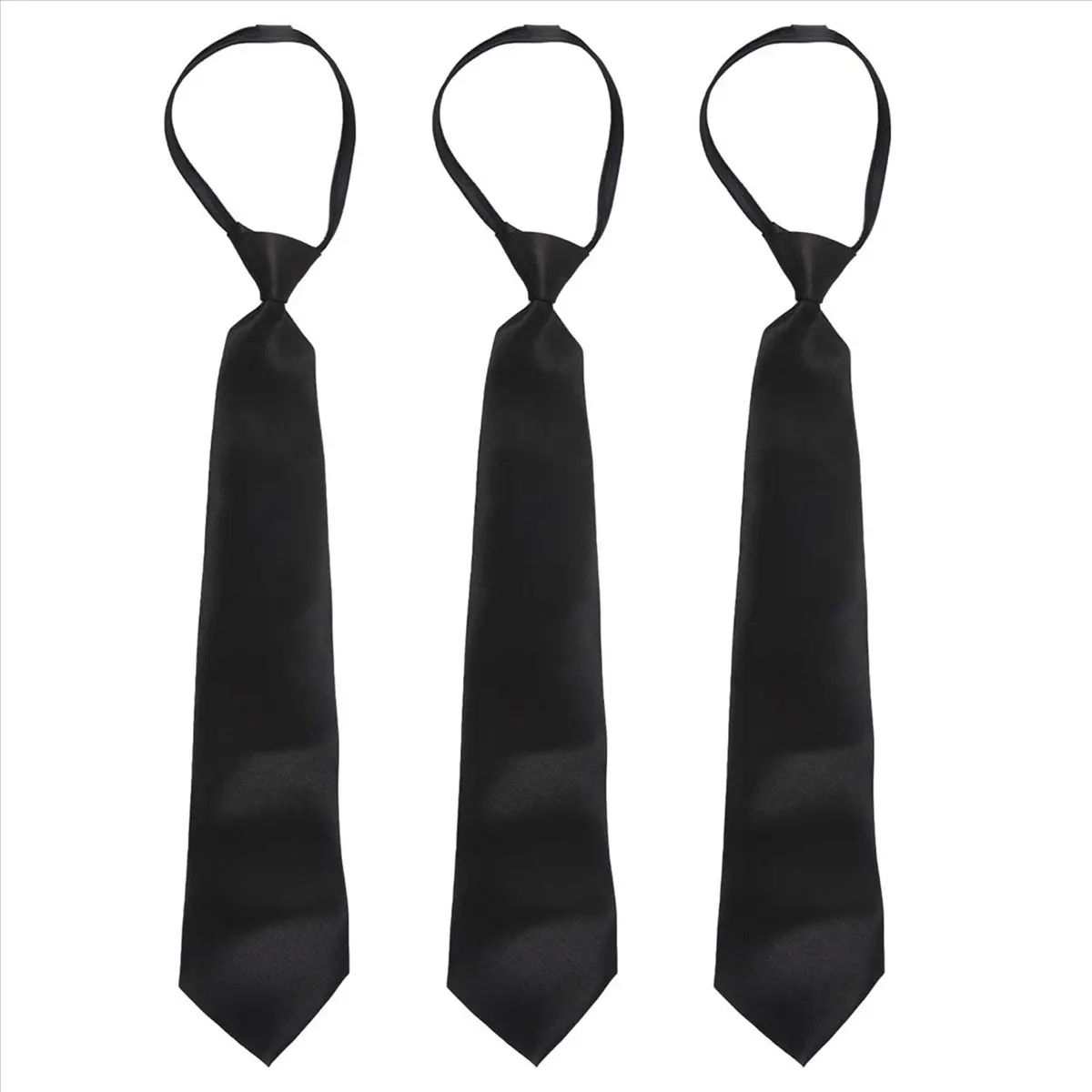 *BAAY 3X Men Solid Black Polyester Zip Up Necktie Smooth Zipper Tie