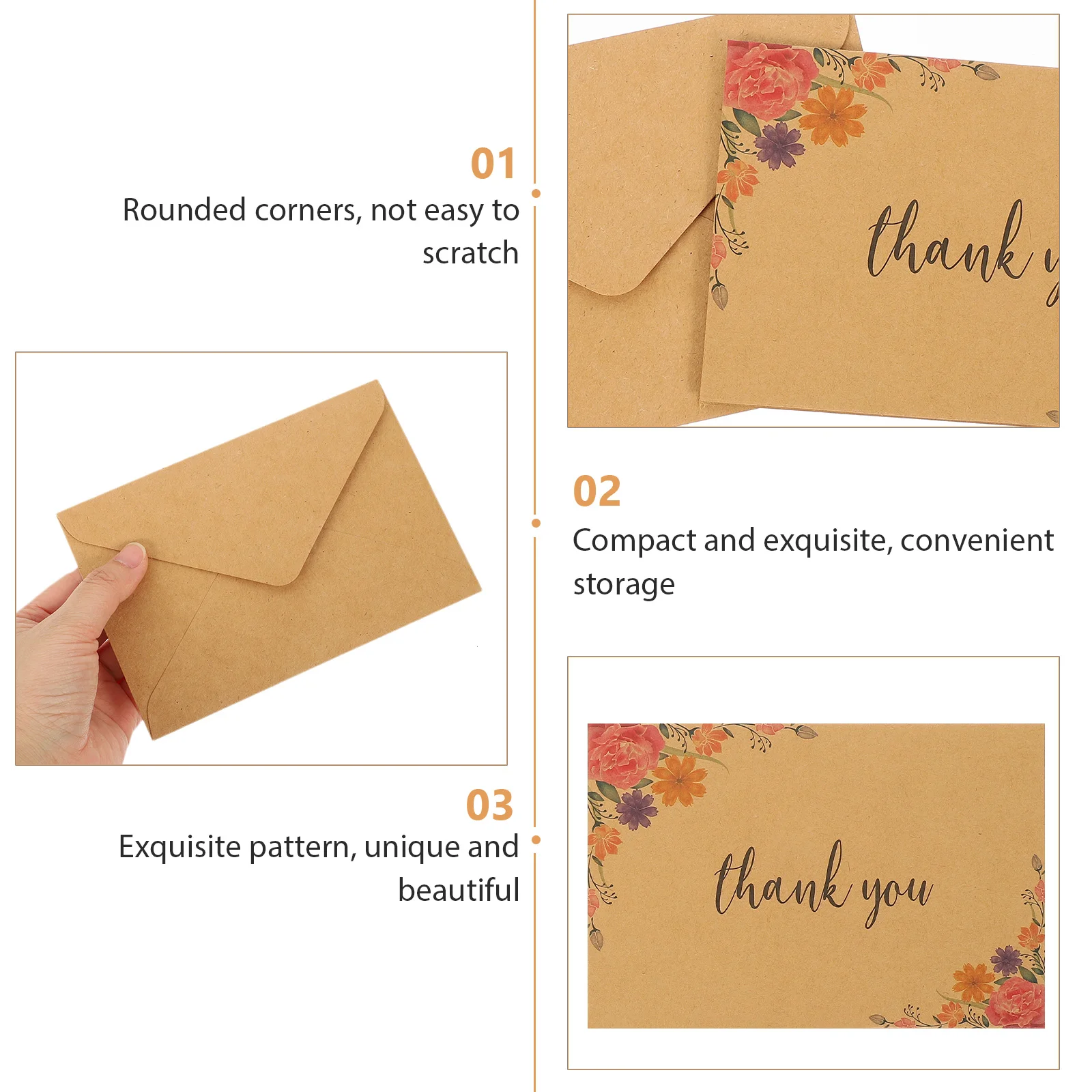 

10pcs Thank You Kraft Paper Greeting Vintage Memo Cards For Birthday Christmas Thanksgiving Creative Elegant Writing Cards Bulk