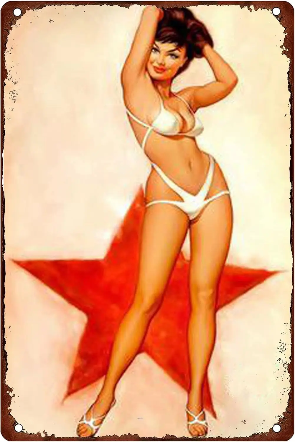 Army Pin Up Girl Tin Sign Sexy Hot Girl Metal Signs Nice Lady Wall Man Cave Decor A Girl Wearing A White Bikini World War P sign