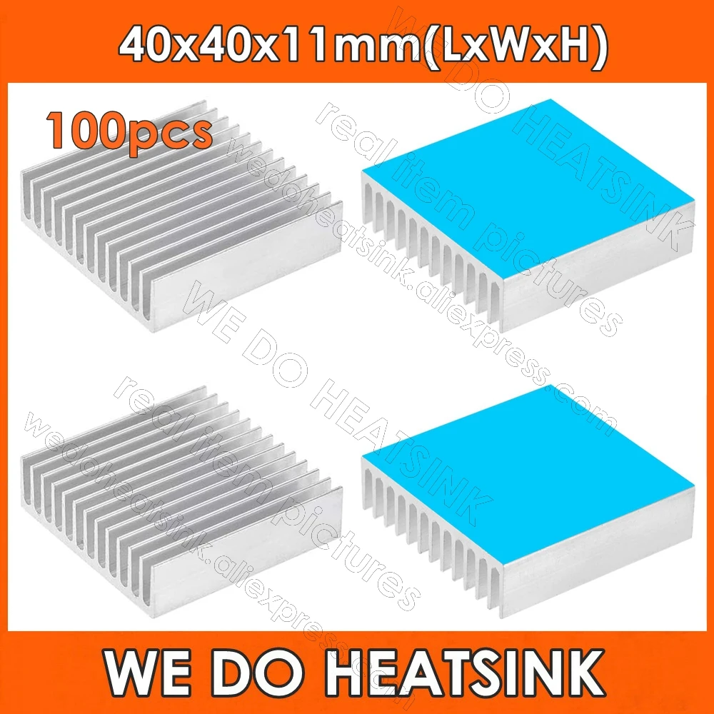 WE DO HEATSINK 100pcs 40x40x11mm Aluminum Heat Sink with Thermal Conductive Double Sided Tape for GPU CPU IC Cooling 3D Printers