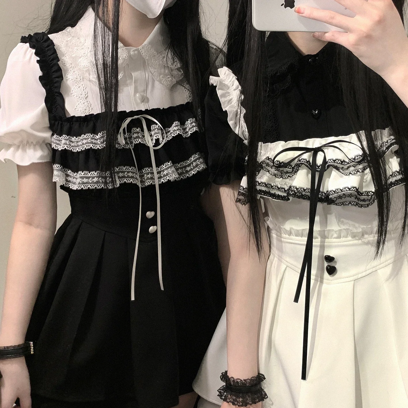 

Японская женская блузка в стиле Лолита с коротким рукавом, однобортная, Y2K, весна 2026, новая, простая, милая, с кружевом