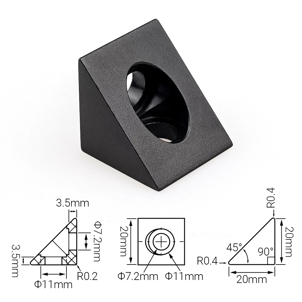 Weiyi 4 Stück/Set V-Nut-Winkelverbinder 90-Grad-Winkelhalterung 20*20mm für V-Nut/C-Beam Aluminium-Extrusionsprofile – Detail 1