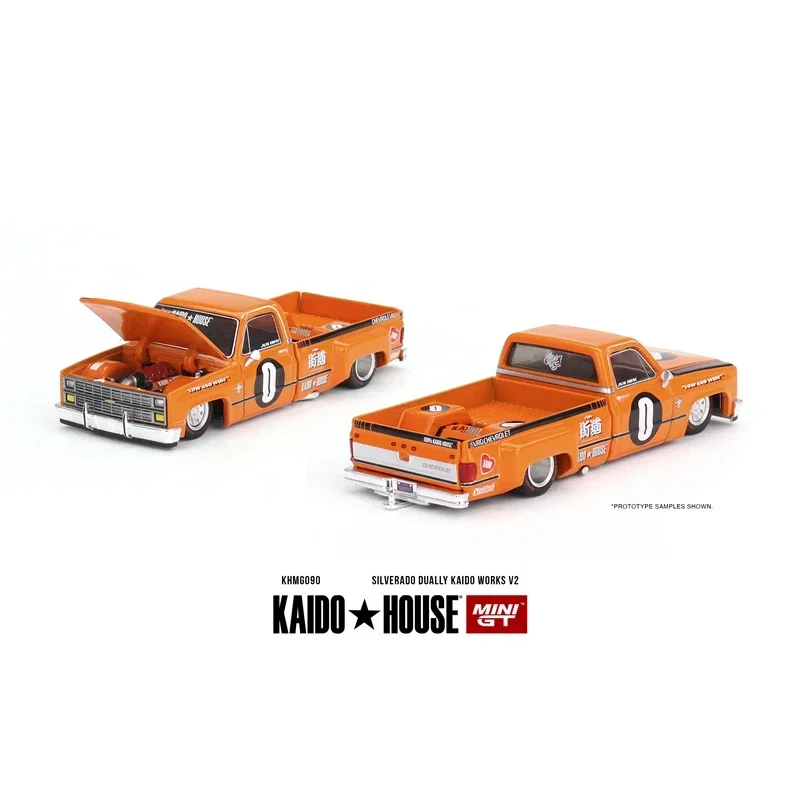 MINIGT KHMG090 1:64 Silverado Dually V2 Openable Hood Diecast Diorama Car Model Kaido House