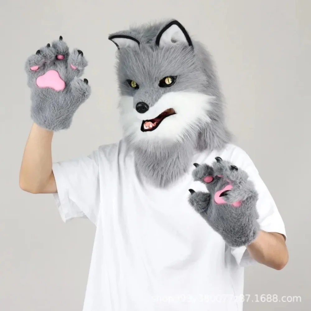 Animal Wolf Fox Dog Fur Mask Cosplay Costume Accessories Full Head Therian Masks Anime Dress Up Party Halloween Gifts