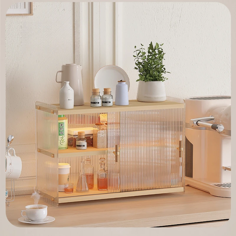 

Japanese Glass-Door Pantry Cabinet - 5-Layer Storage for Dishes/Wine, Eco-Friendly Kitchen Buffet with Multi-Compartment Design