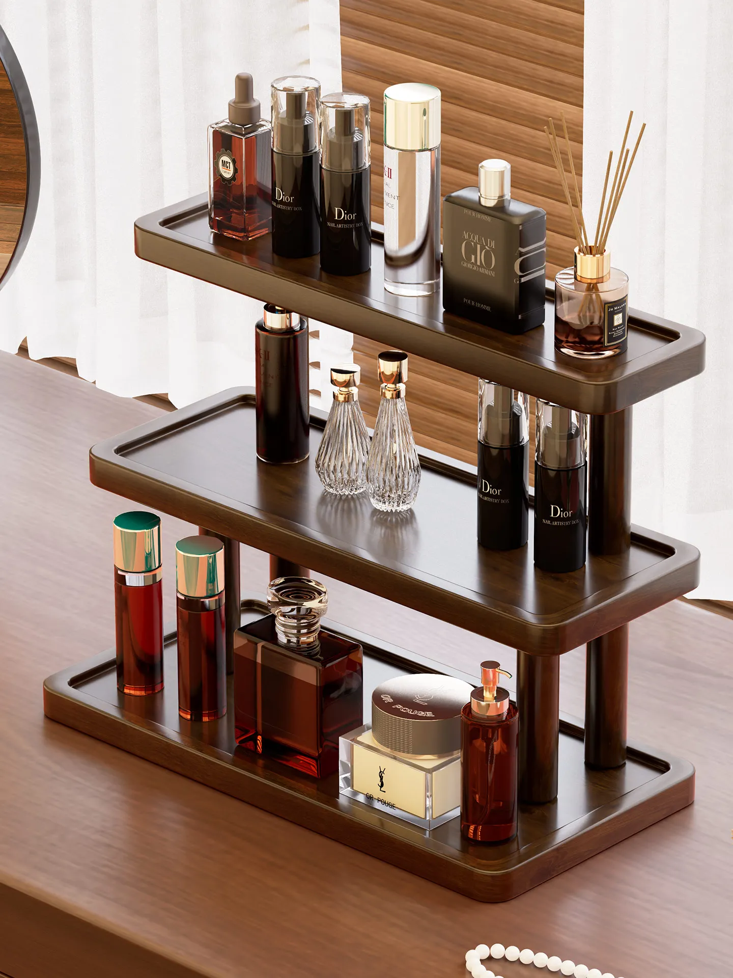 

Vintage Wooden Multi-Layer Storage Ra eup Cosmetics Organizer Desktop Perfume elf Bedroom Skin Care Products Holder