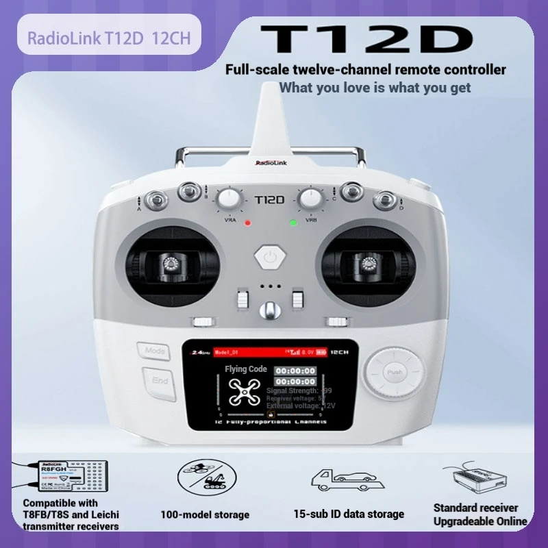 

RadioLink T12D Full Scale 12CH 2.4GHz RC transmitter Support ELRS built-in simulator Compatible with multiple receiver FPV drone